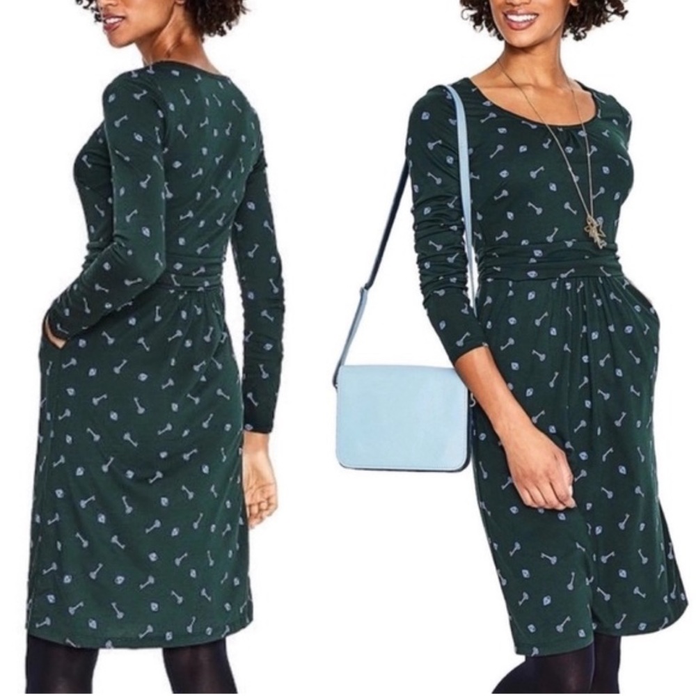 Boden Mabel Lock and Key Jersey Knit Long Sleeve Dress Green Size 6